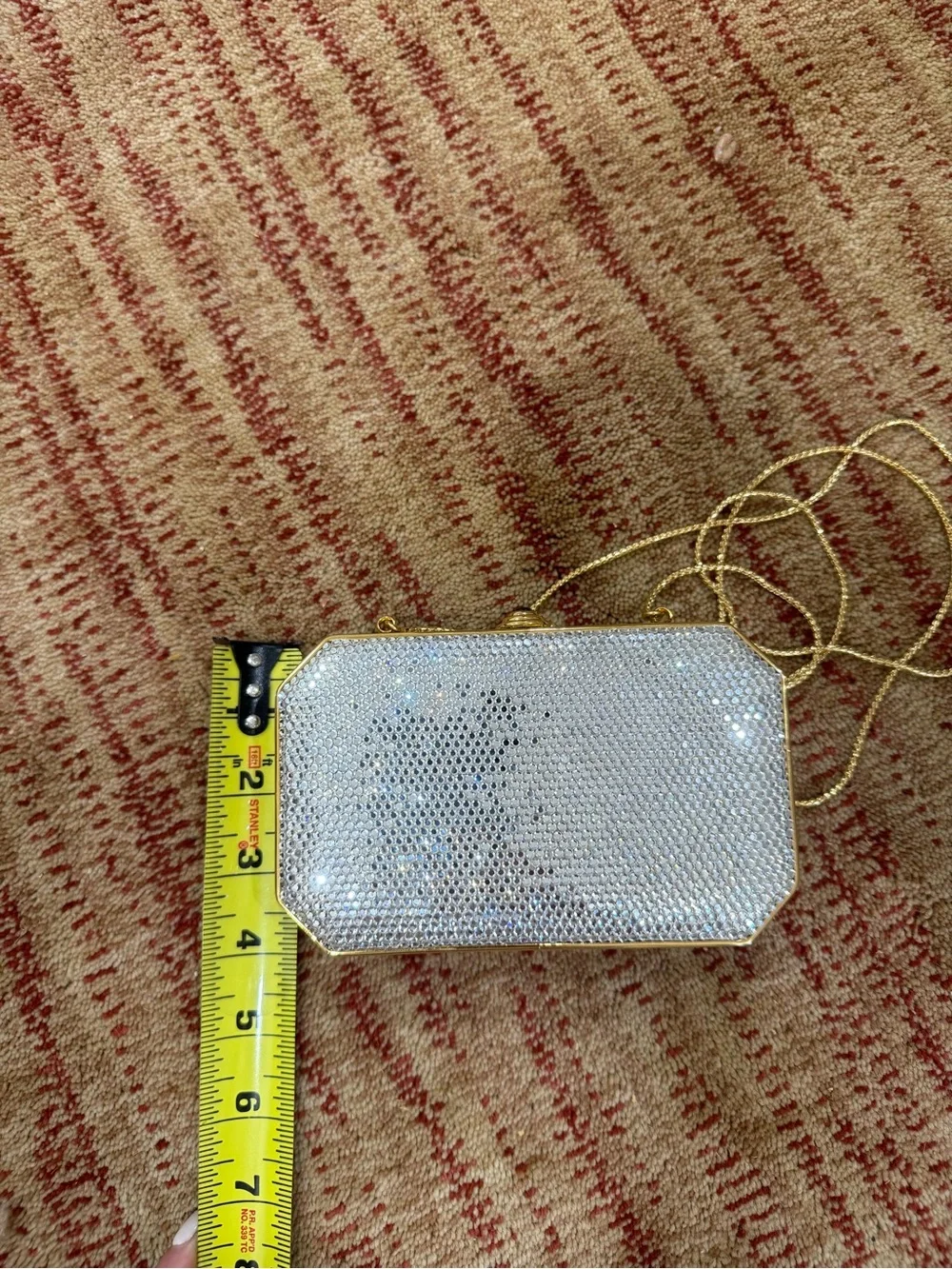 Judith Leiber Silver Crystal Minaudière with Gold Frame - never used